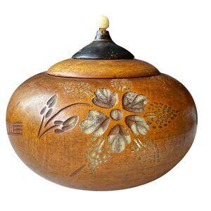 Handcrafted Wooden Jar Floral Design Secret Compartment Lettering READ